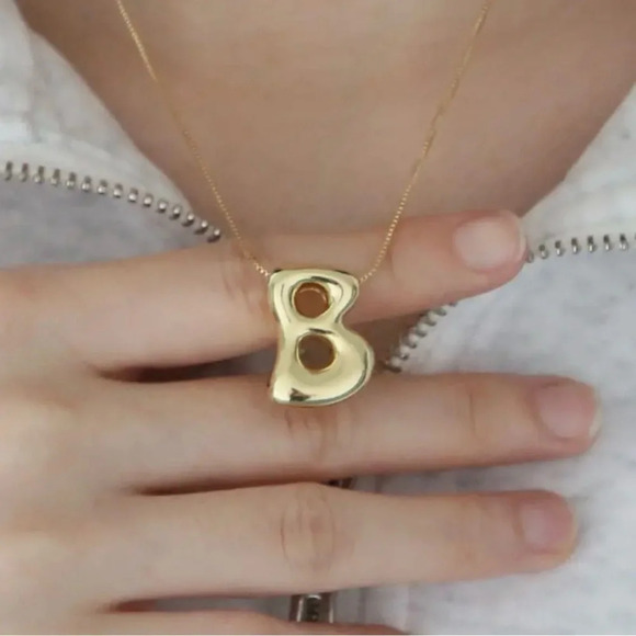 18K Gold Plated Bubble Letter Necklace - Picture 2 of 11